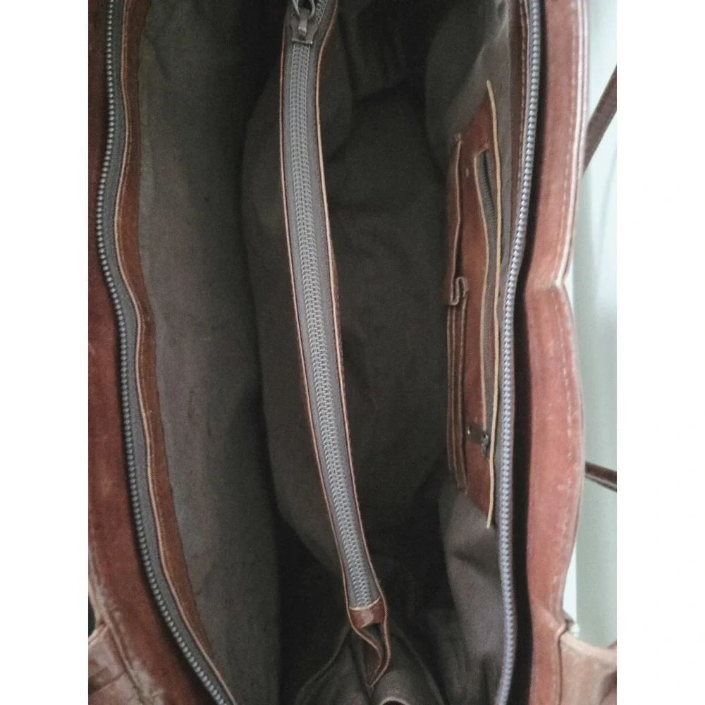 Leaders in Leather Purse Tooled Brown Leather‎ Green Suede Bag Floral Pattern